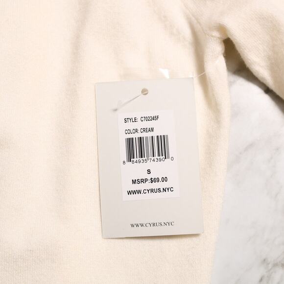 Raya by Cyrus Waffle Cowl Neck Knit Sweater Cream Ivory Pearl Puff Cozy Size S - Picture 6 of 10